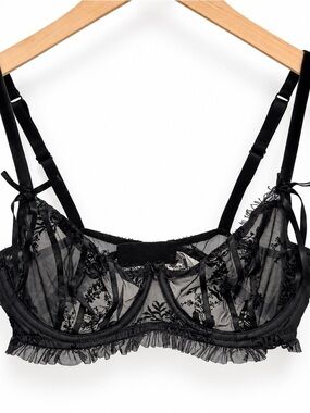 Felina Black Sheer Floral Embroidered Underwire Bra Lace Lingerie 5165 34D